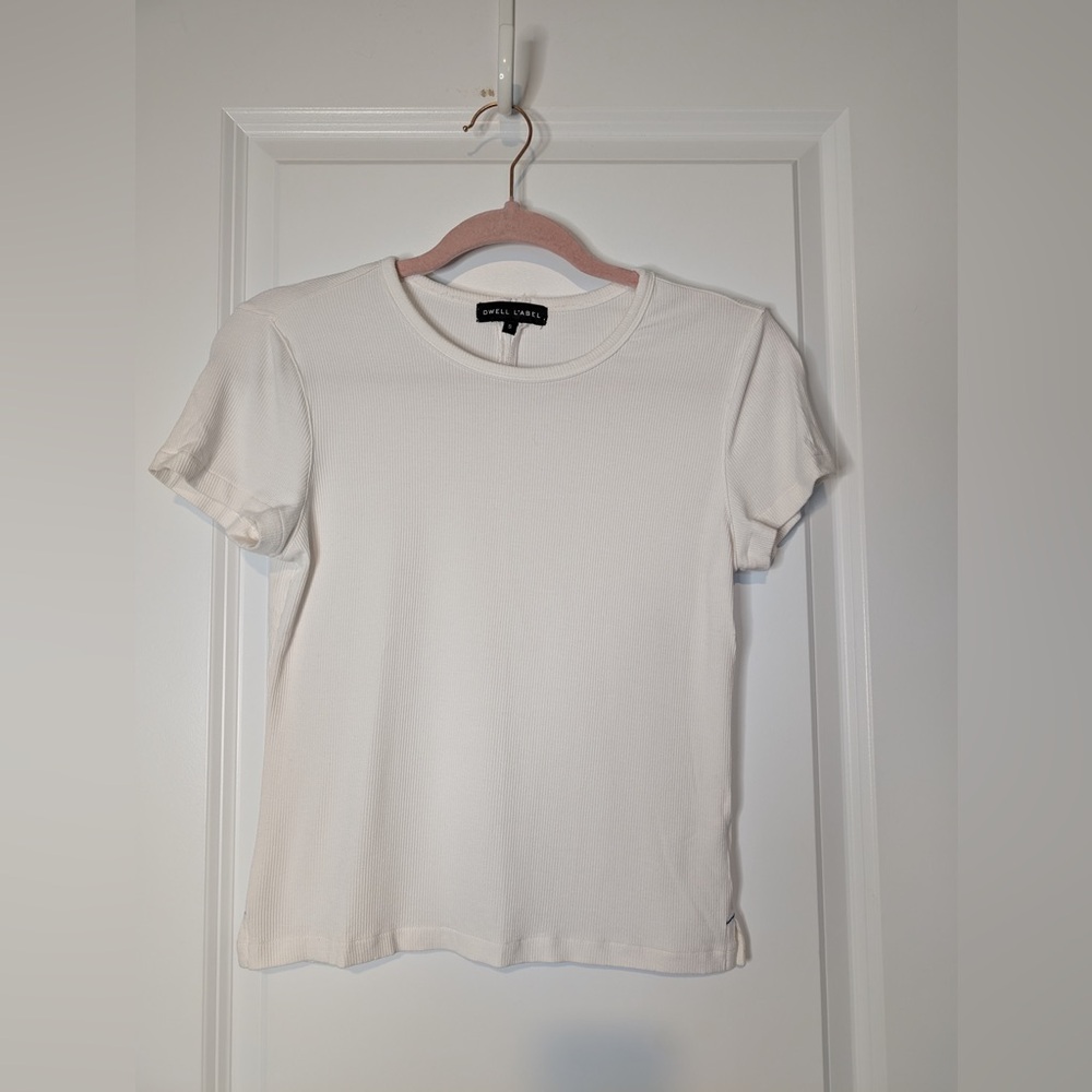 Dwell L’abel Women’s Ribbed Tee 100% Cotton Short Sleeve Pullover White Sz Small